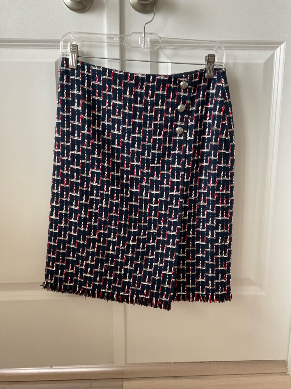 Brand new Talbots Navy Tweed Mini Skirt with Pink & White Accents